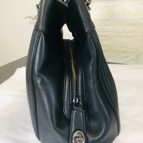 Coach Edie Quilted Black Leather Studded Turnlock Chain Straps Shoulder Bag❤️ - Picture 10 of 16